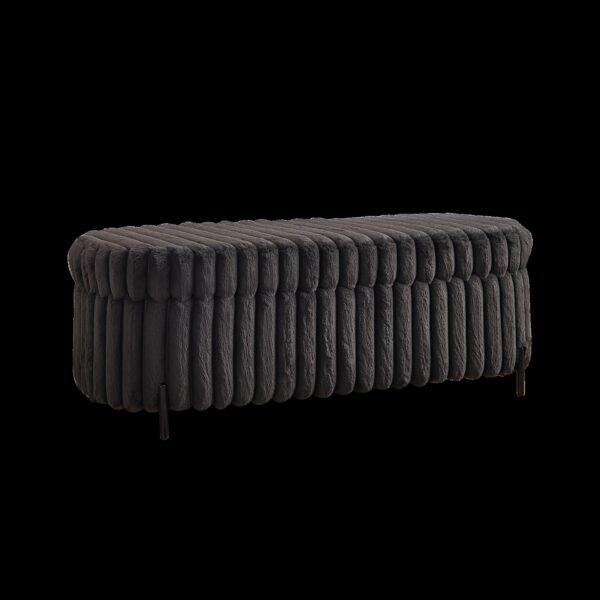 Charcoal Faux Fur Flip Top Storage Bench With Metal Legs, Wide Bed End Stool Foot Rest - Charcoal