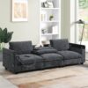 Sectional With Bluetooth Speaker Comfy Cloud Couch Set With Drop Down Table Cup Holders, USB Charger Storage Armrest Wide Seat Sofa - Dark Gray - Image 14