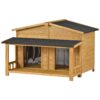 Large Wooden Dog House Outdoor / Indoor Dog Crate, Cabin Style, With Porch, 2 Doors - Natural - Image 5