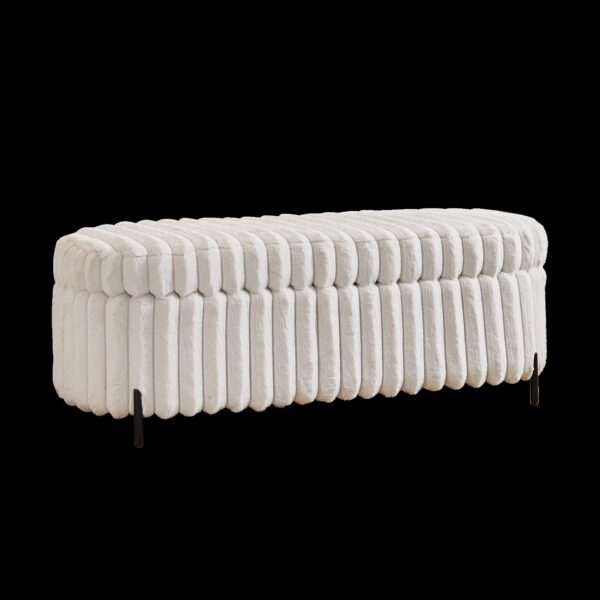 Faux Fur Flip Top Storage Bench With Metal Legs, Wide, Bed End Stool Foot Rest - Beige