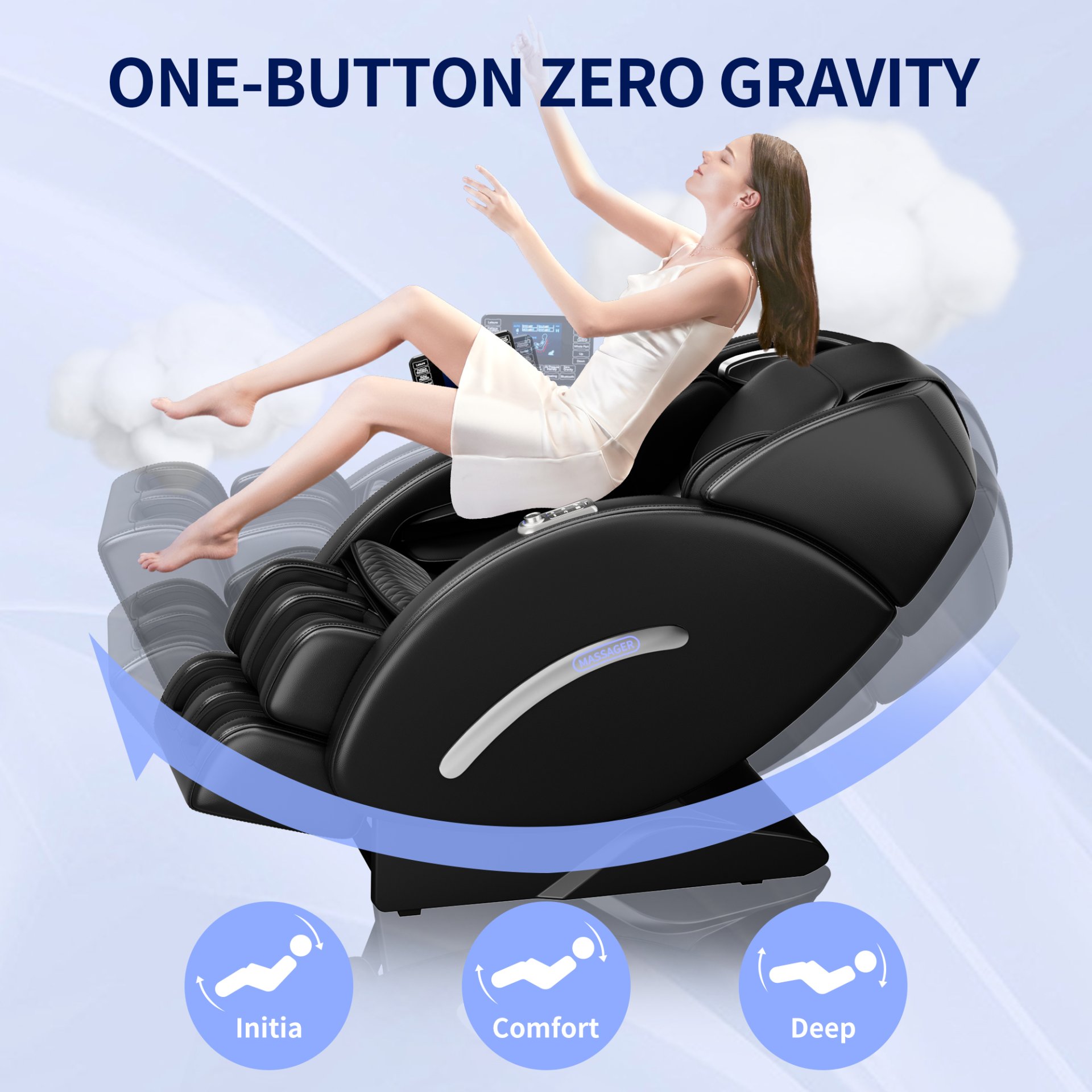 Full Body Massage Chair, Full Body Zero Gravity With 3D Massage Mechanism, 6 Auto Massage Mode, Waist And Calf Heater, Foot Roller, Bluetooth Speaker - Black - Image 7