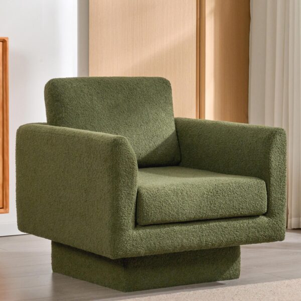 360° Modern Swivel Accent Chair Round Armchair, Thick Padded Single Lounge Sofa Upholstered Comfy - Green