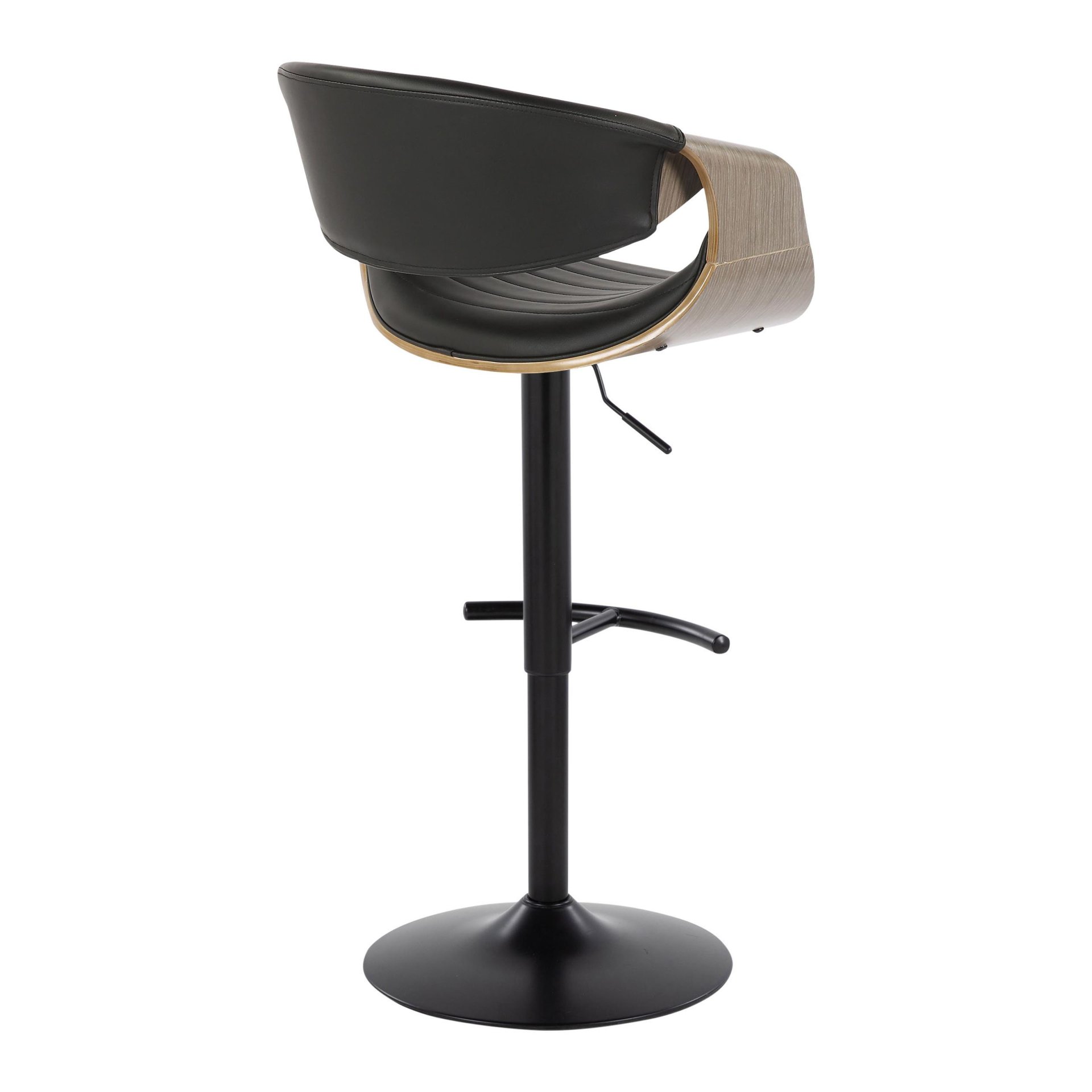 Symphony - Mid-Century Modern Adjustable Barstool With Swivel With Rounded T Footrest (Set of 2) - Black / Light Gray / Black - Image 4