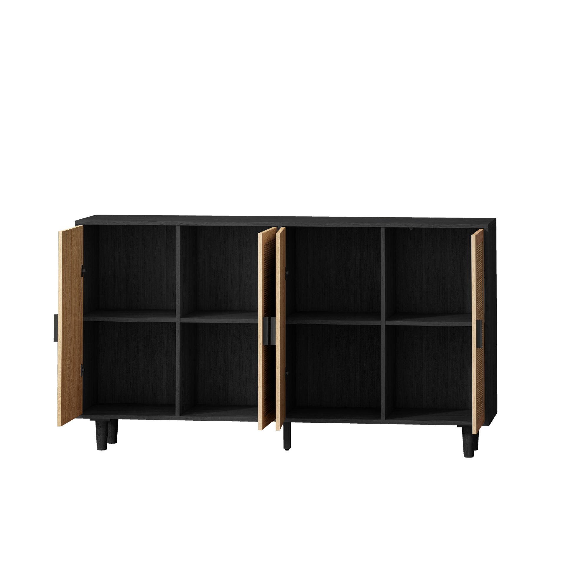 Elegant And Functional 4 Door Rattan Decorative Storage Cabinet For Bedroom, Living Room - Black - Image 8