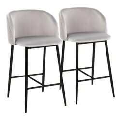 Fran - Pleated Waves Contemporary Fixed Height Counter Stool (Set of 2) - Black / Silver