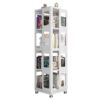 4 Tier All Steel Rotating Bookshelf With 360° Wheels, Large Size Sturdy & Spacious Book Rack, New Style Bookshelf - White - Image 4
