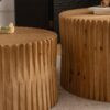 Vintage Fashion Style Cylindrical Nesting Coffee Table Set With Vertical Textured Embossed Design - Natural - Image 14