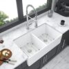 Double Bowl Apron Front Kitchen Sink 32", Sturdy And With Scratch Resistant - White - Image 2