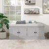 Storage Bench With 4 Doors And Adjustable Shelves, Shoe Bench With Removable Cushion For Living Room, Entryway - Gray Wash - Image 4
