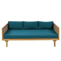 Claremont - 3 Seater Daybed With Rattan Arms And Cushions, Acacia Wood Frame - Teak / Teal