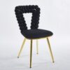Modern Chair With Golden Iron Tube Legs - Black Soft Cushions And Comfortable Backrest, Suitable For Dining Room, Living Room, Cafe, Hairball Back (Set of 2) - Black - Image 6