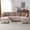 Sectional Sofa Pull Out Sofa Bed Versatile Sofa Sleeper With Large Storage Space, Two USB Ports And Two Cup Holders For Living Room - Brown - Image 9
