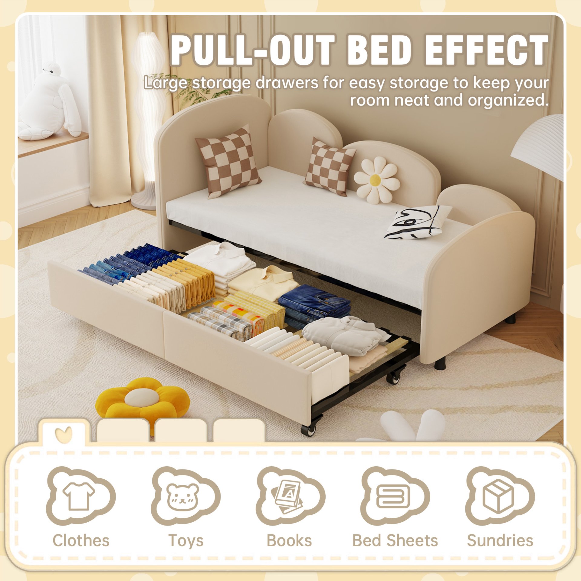 Modern Upholstered Daybed With Twin Size Bed Frames And Storage - Beige - Image 6