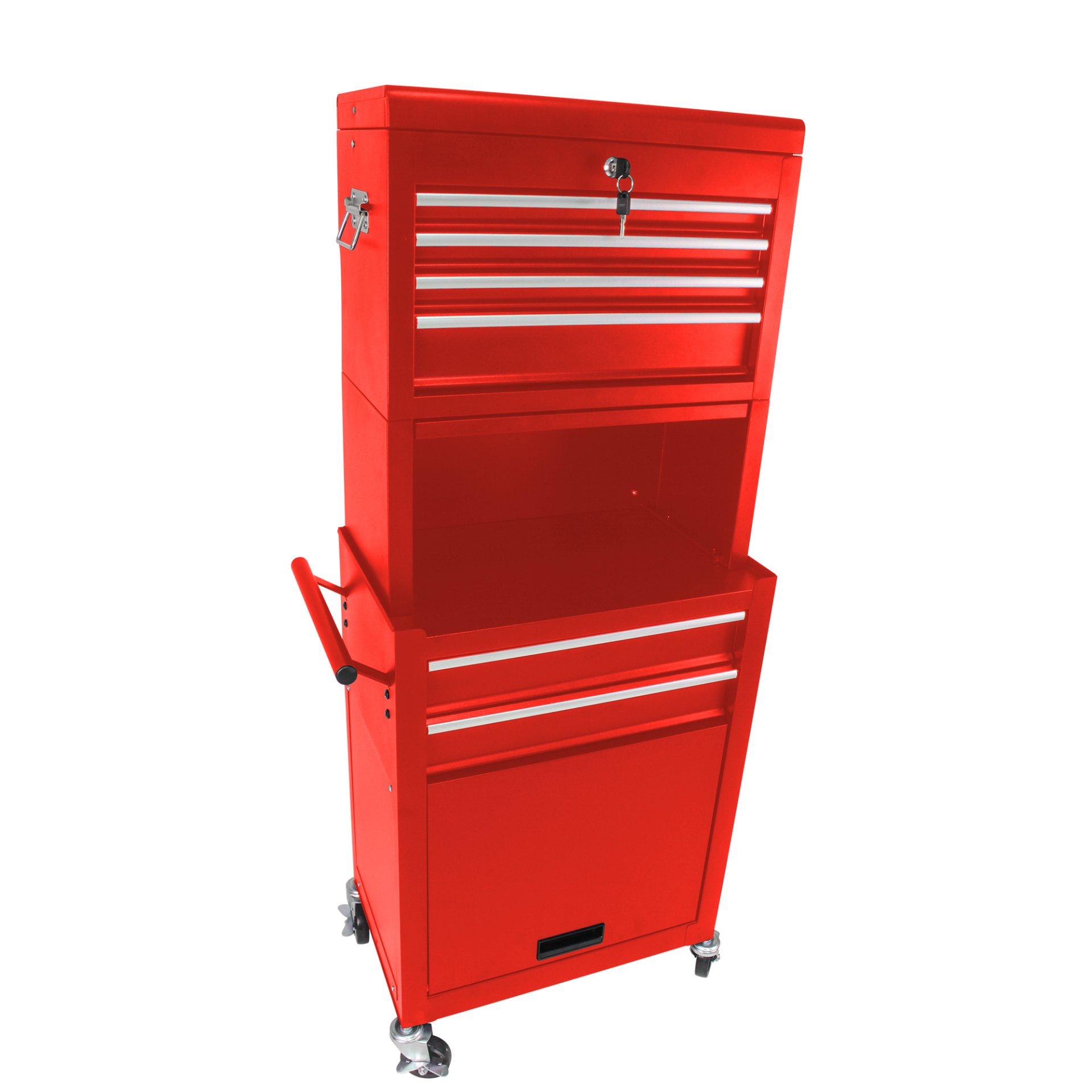 6 Drawer Lockable Tool Cabinet On Wheels Steel Rolling Tool Chest With Detachable Toolbox, 2 In 1 Garage Workshop Storage Organizer With 4 Universal Casters - Red - Image 12
