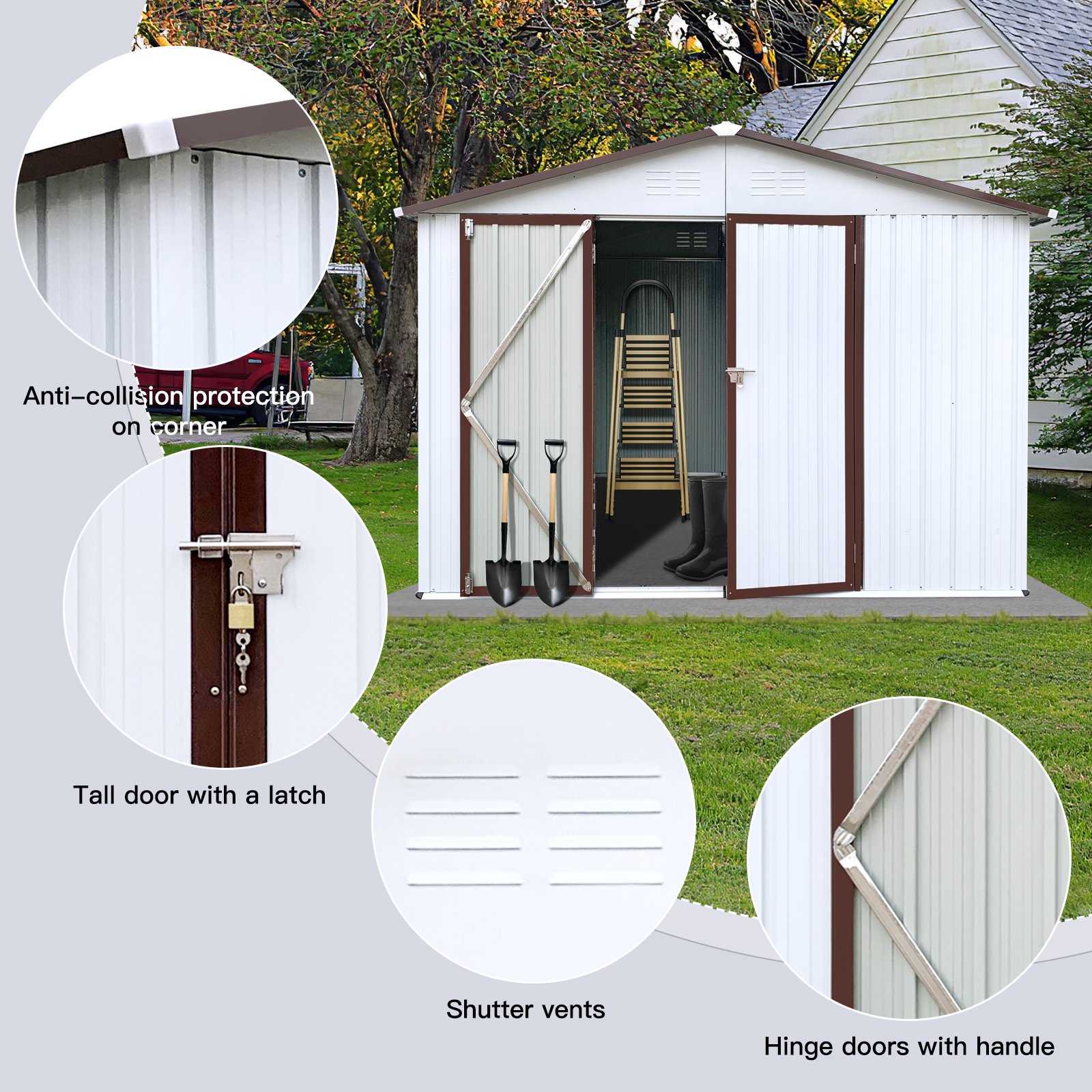 10'x8' Garden Sheds Outdoor Storage Sheds - White / Coffee - Image 3