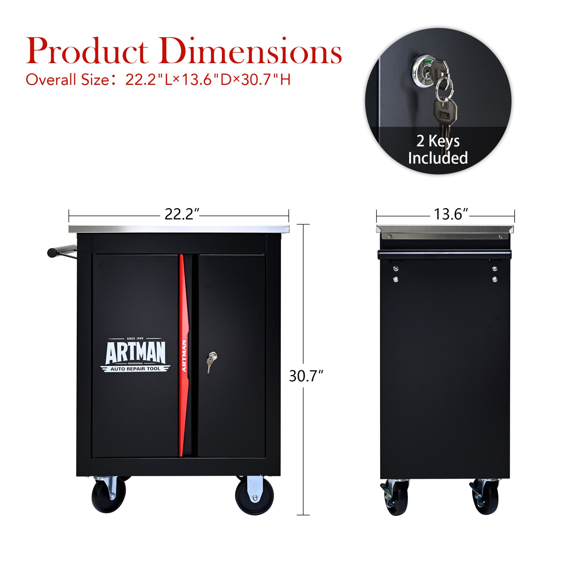 Double Door Clapboardl Multi Function Tool Cart - Black / Red - Image 3