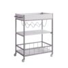 Rolling Kitchen Cart With Three Tier Storage And Four Wine Bottle Rack - White / Silver Metal - Image 3