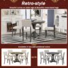 5 Piece Retro Round Dining Table Set With Curved Trestle Style Table Legs And 4 Upholstered Chairs For Dining Room - Dark Gray - Image 5
