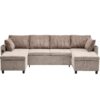 Sectional Sofa Pull Out Sofa Bed Versatile Sofa Sleeper With Large Storage Space, Two USB Ports And Two Cup Holders For Living Room - Brown - Image 18