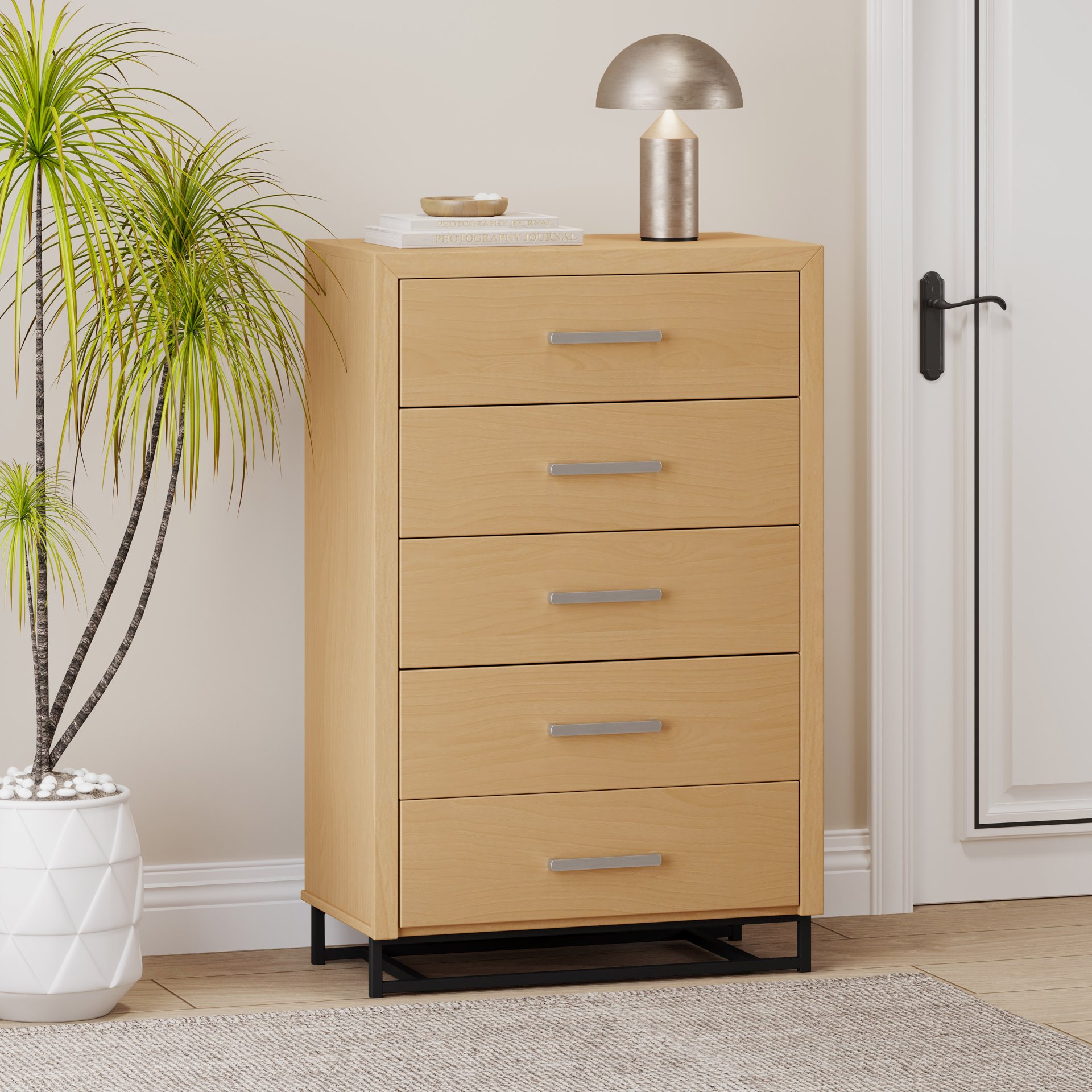 Borah - Contemporary Wood 5 Drawer Dresser - Natural - Image 5