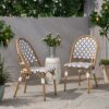 Outdoor Rattan And Aluminum French Bistro Chairs Set Bamboo - White / Gray - Image 4