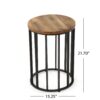 Outdoor Cylindrical Side Table With Round Solid Wood Top And Metal Frame - Natural - Image 3
