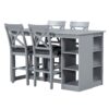 Solid Wood Farmhouse Counter Height Dining Table Set With 3 Tier Storage Shelves, Upholstered Dining Chairs For 4, 5 Piece - Gray - Image 8