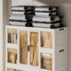 Portable Wardrobe Closet Storage Organizer For Clothes With Magnetic Doors, 12 Cubes & 2 Hanging Rods - White - Image 6