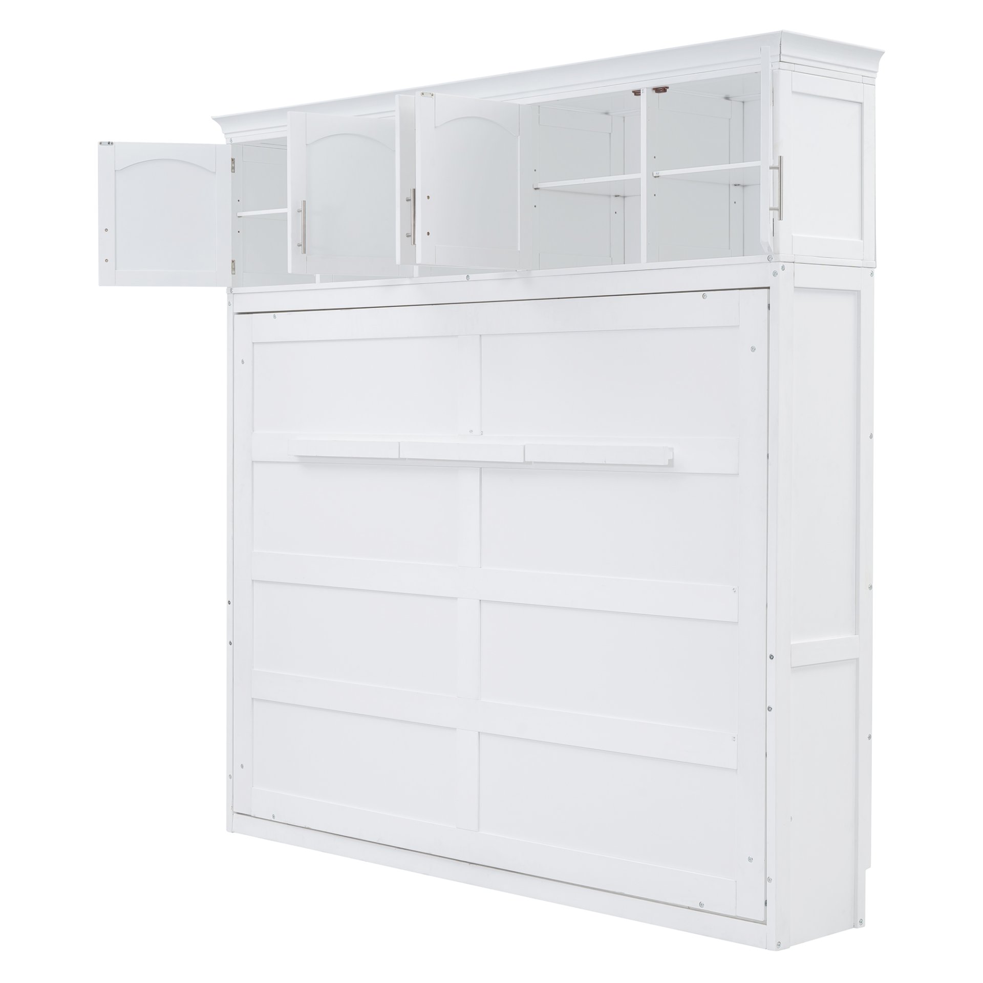 Full Size Space Saving Murphy Wall Bed With Top Cabinets, Flexible Slats - White - Image 10