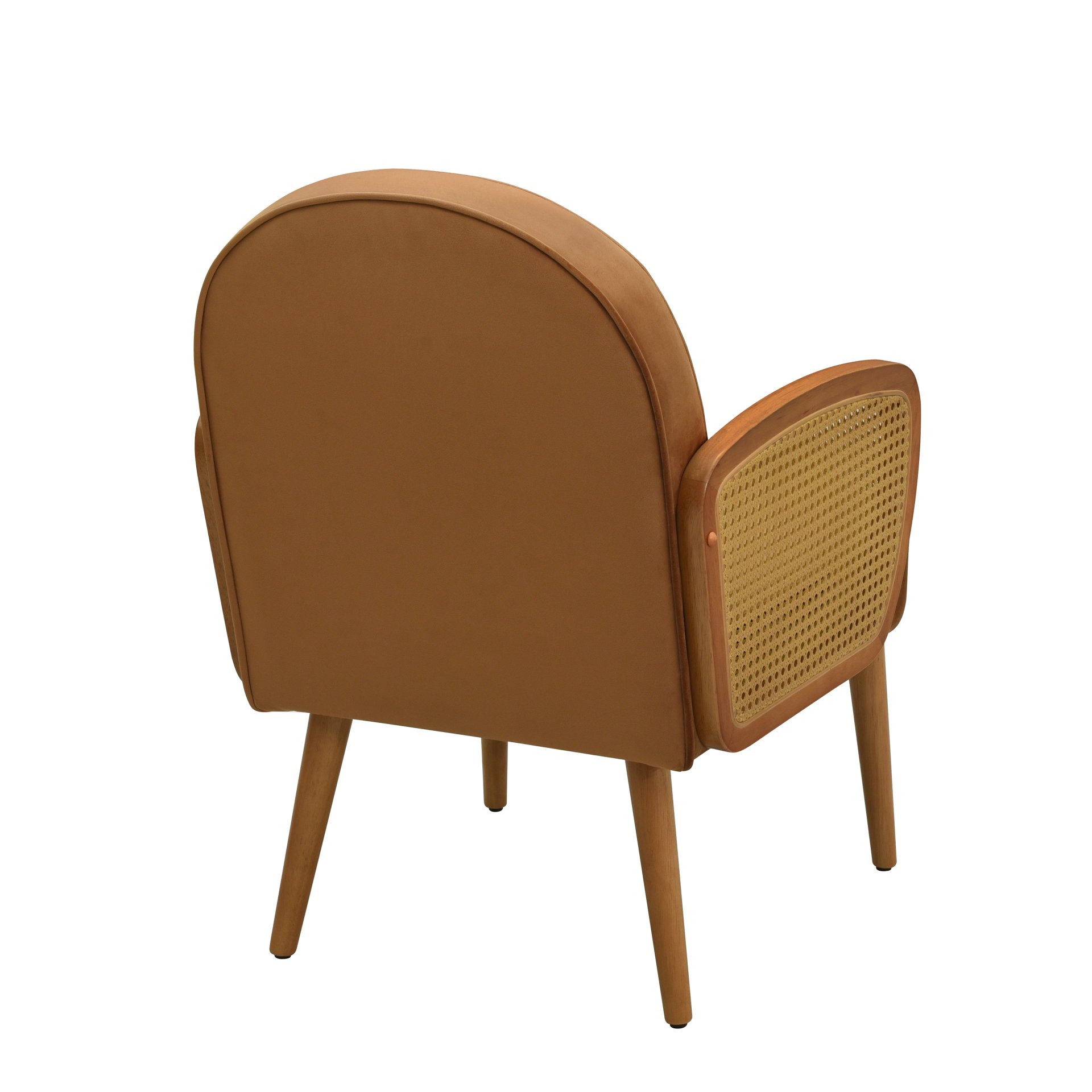 Mid Century Accent Chair With Rattan Armrests And Wooden Legs Velvet For Living Room, Bedroom, Or Balcony - Brown - Image 9