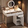 Makeup Vanity Desk With Lighted Mirror, Luxury Dressing Table With 2 Drawers And 1 Cabinet, 3 Lighting Modes Available For Bedroom - White / Gold - Image 10