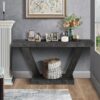 Vintage Distressed Wood Entryway Bench With 2 Tier Storage, Rustic Wide Design - Antique Black - Image 2