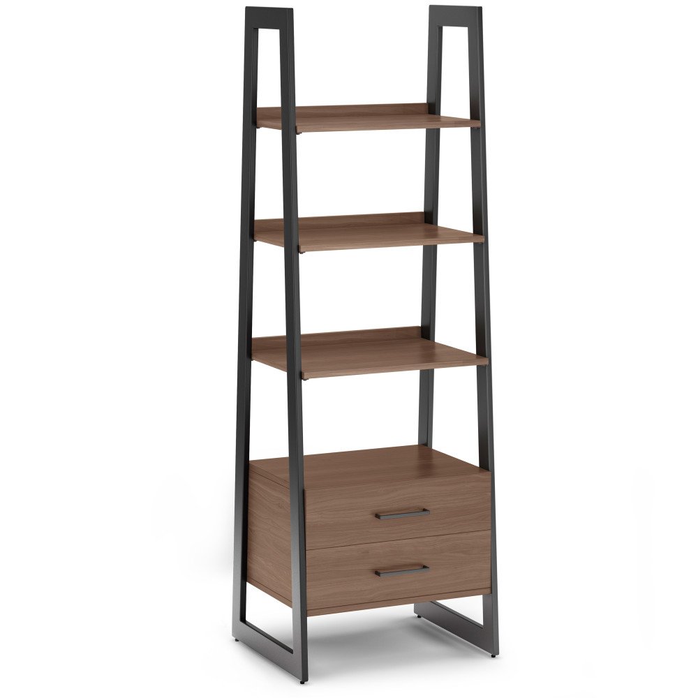 Sawhorse - Solid Walnut Veneer And Ladder Shelf With Storage - Dark Brown - Image 2