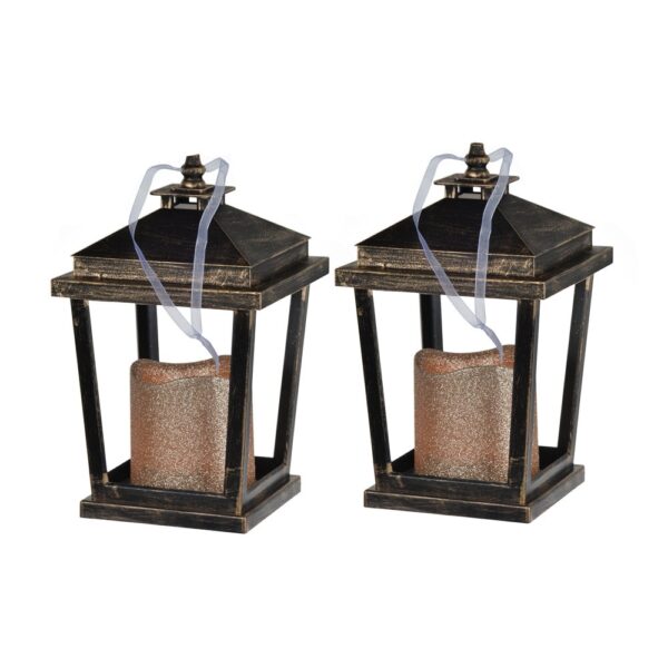 Menifee - Lantern With Led Candle, Short (Set of 2) - Bronze