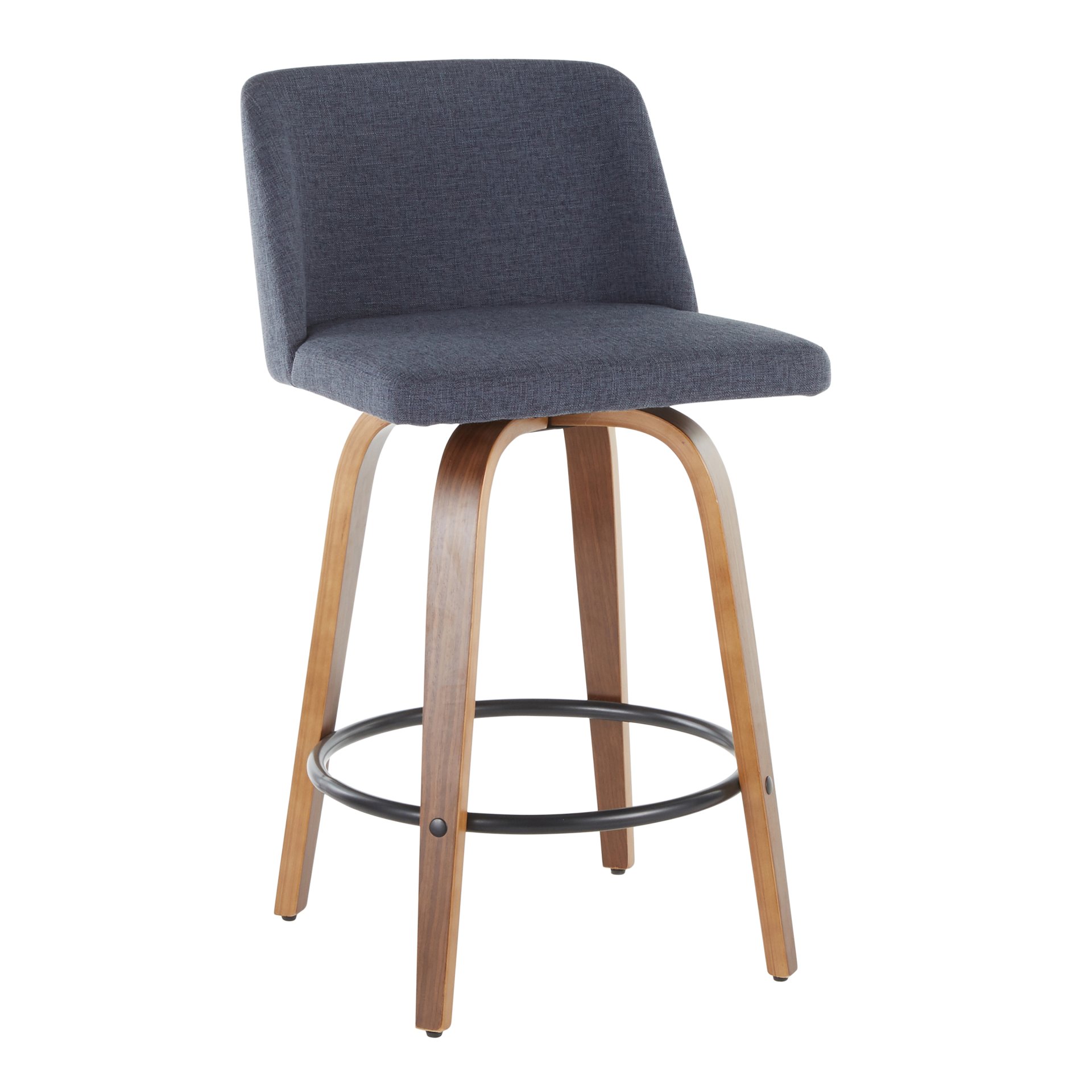 Toriano - Mid-Century Modern, Counter Stool (Set of 2) - Blue / Walnut - Image 2