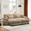 Modern 2 Seater Sofa With Ottoman And Round Bolster Armrests - Camel - Image 7