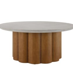Evelyn - Faux Concrete Top Round Shaped Coffee Table - Walnut