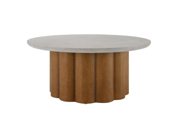 Evelyn - Faux Concrete Top Round Shaped Coffee Table - Walnut