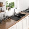 Double Bowl Drop In Kitchen Sink, 16 Gauge Stainless Steel With 2 9" Deep Basins - Gunmetal Black - Image 2