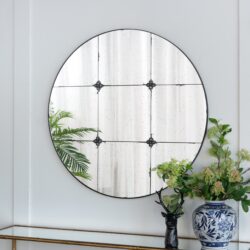 Traditional Decor Style Round Antique Glass Wall Mirror, Wall Decor For For Bathroom Entryway Console Lean Against Wall - Black