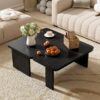 Modern Minimalist Coffee Table Set, Rectangle Coffee Table With Splicing Design, Multifunctional Combination Table For Living Room - Black - Image 4