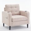 Beige Upholstered Armchair And Storage Ottoman Set, Comfortable Single Sofa With Cup Holders And Tufted Detailing, Ideal For Living Room Or Bedroom - Beige - Image 22