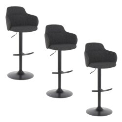 Boyne - Industrial Upholstered Adjustable Barstool With Swivel With Rounded T Footrest (Set of 3) - Black / Dark Gray