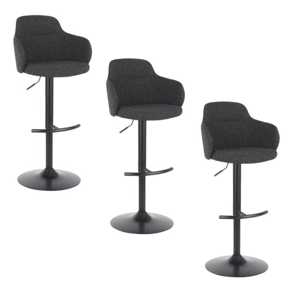 Boyne - Industrial Upholstered Adjustable Barstool With Swivel With Rounded T Footrest (Set of 3) - Black / Dark Gray