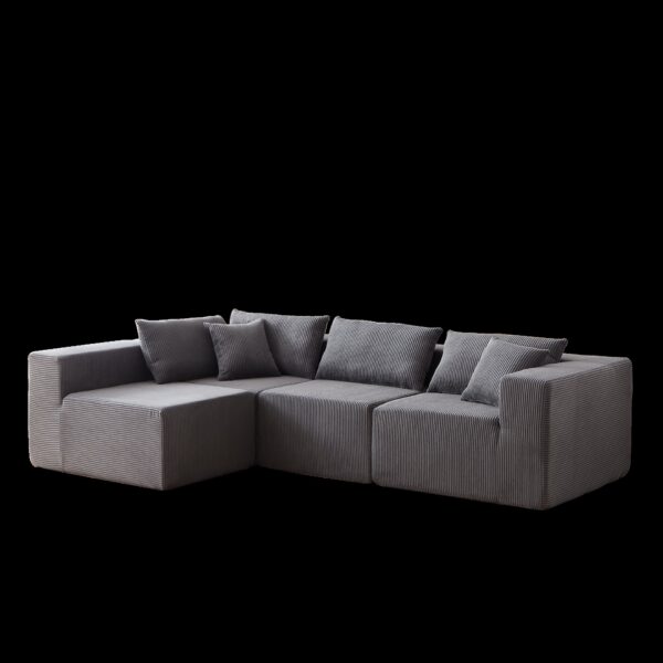 Corduroy Modular L Shaped Sectional Sofa, Luxury Floor Couch Set, 4 Piece Free Combination - Gray
