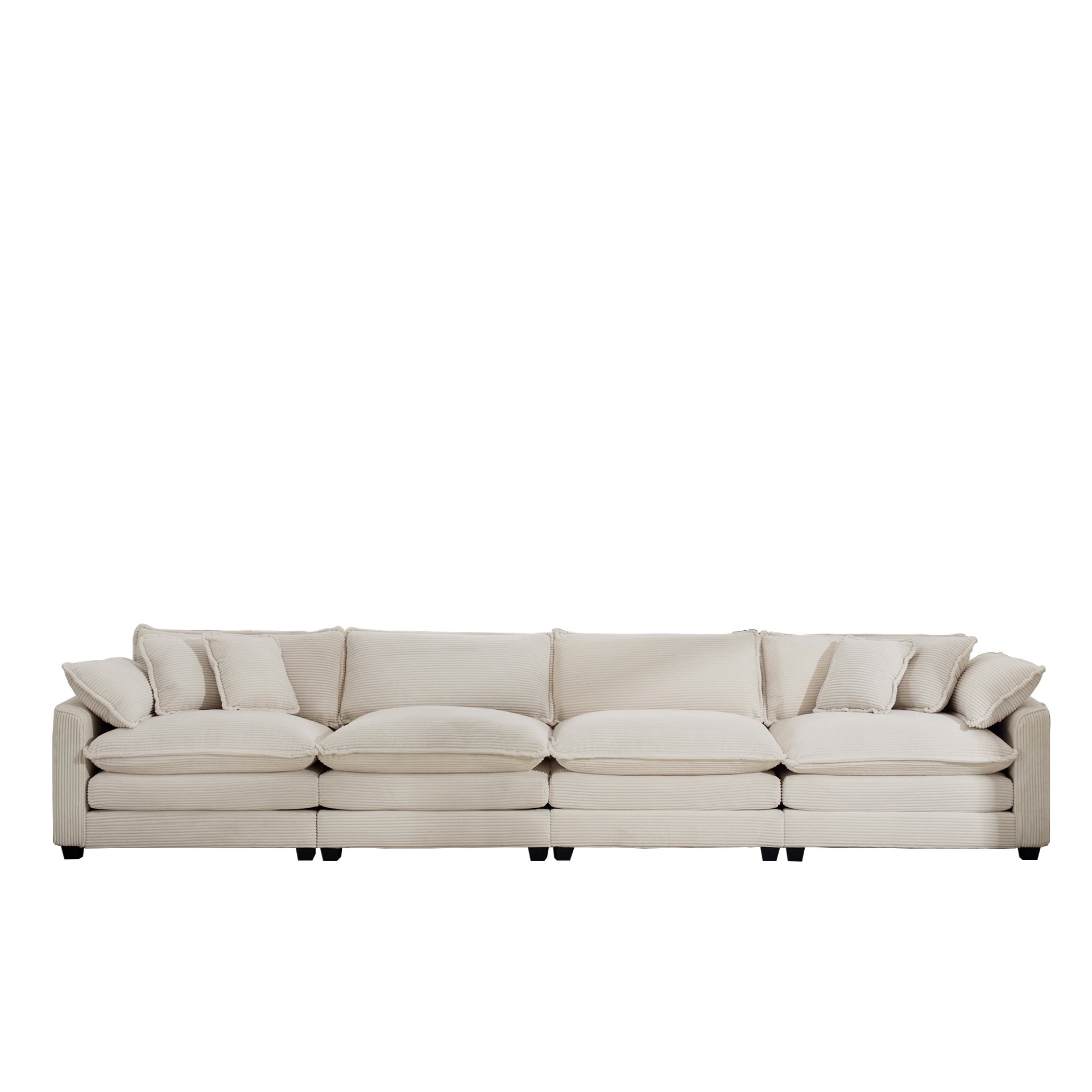 Modern Upholstered 4 Seater Fabric Sofa With Comfortable Back Cushions Corduroy, Elegant Design - Beige - Image 7