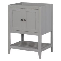 Bathroom Vanity Base Only, Soild Wood Frame, Bathroom Storage Cabinet With Doors And Open Shelf - Gray