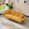 Luxury Corduroy Foldable Double Sofa Bed With Folding Armrests - Yellow - Image 5