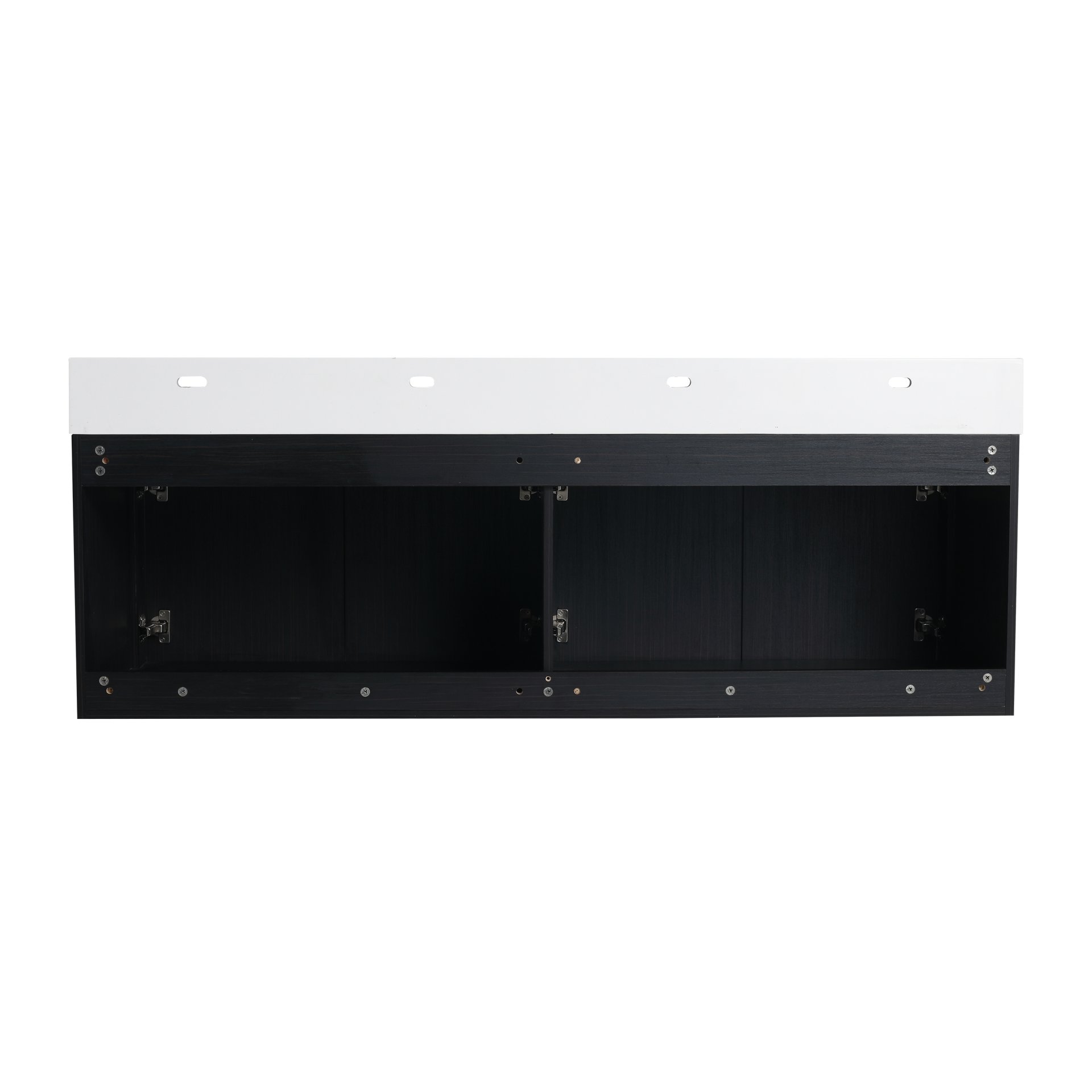 Modern Wall Mounted Bathroom Vanity With Double Resin Sink And Storage Rack - Black Chestnut - Image 16