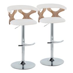 Gardenia - Contemporary Adjustable Barstool With Swivel With Rounded T Footrest (Set of 2) - Chrome / White Washed / Cream